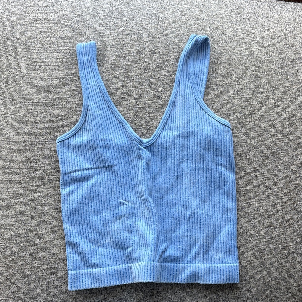 Blue Ribbed Women's Tank Top